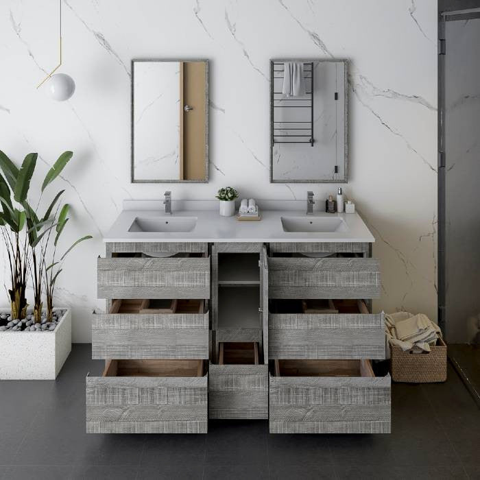Fresca Formosa Modern 60" Ash Floor Standing Double Sink Vanity Set
