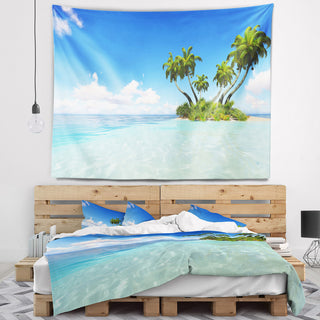 Corals Island under Blue Sky Seascape Wall Tapestry, 39"x32"
