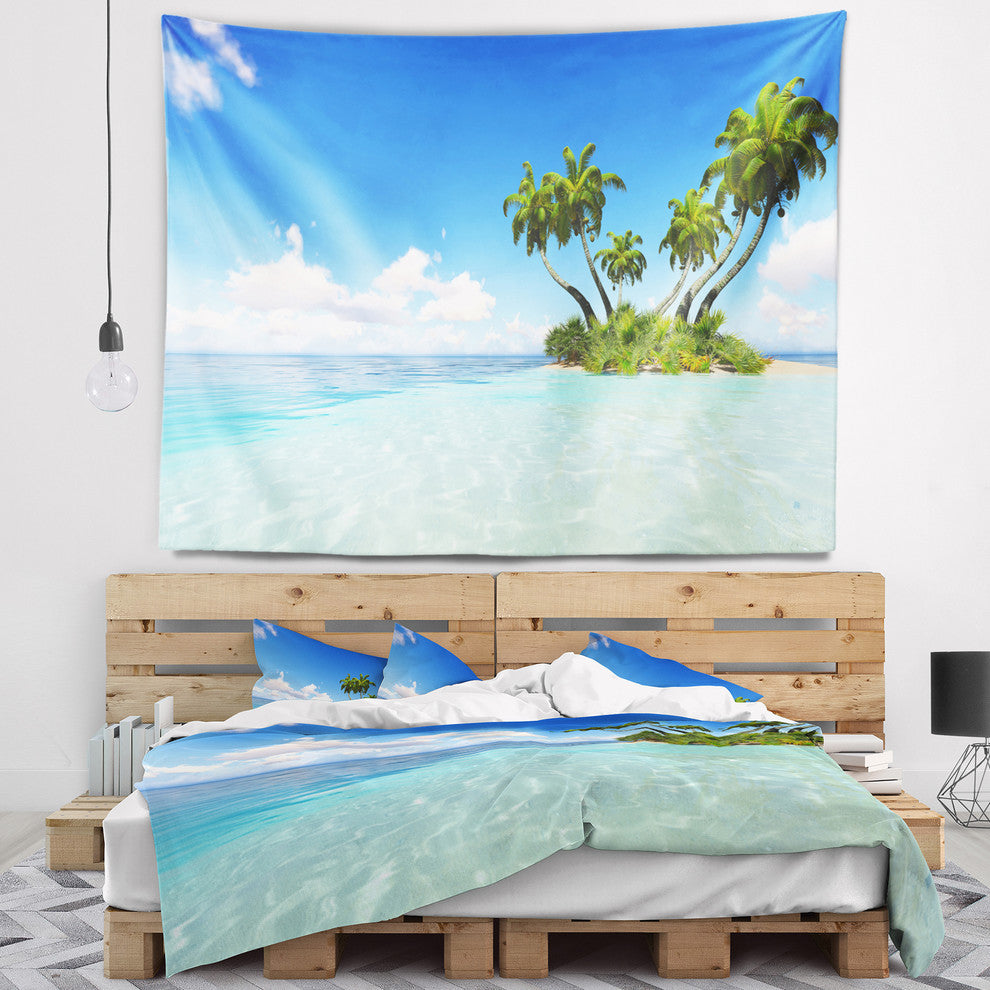 Corals Island under Blue Sky Seascape Wall Tapestry, 39"x32"