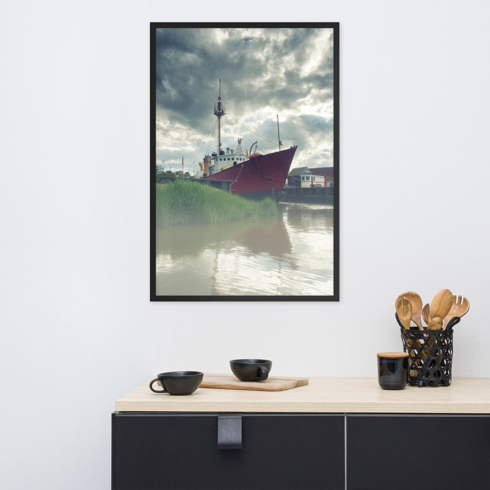 Foggy River Coastal Landscape Framed Photo Paper Wall Art Prints, Black, 24" X 36"