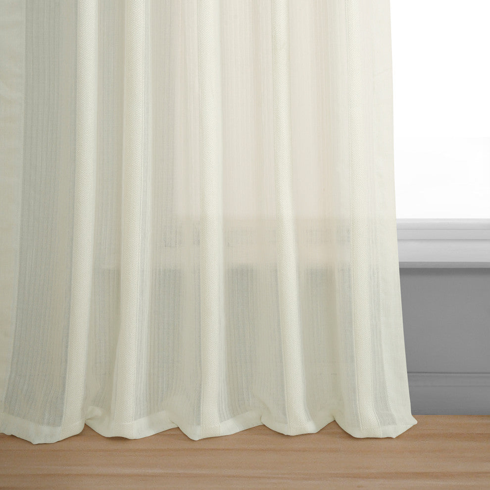 Antigua Off White Striped Linen Sheer Curtain Single Panel, 50"x84"