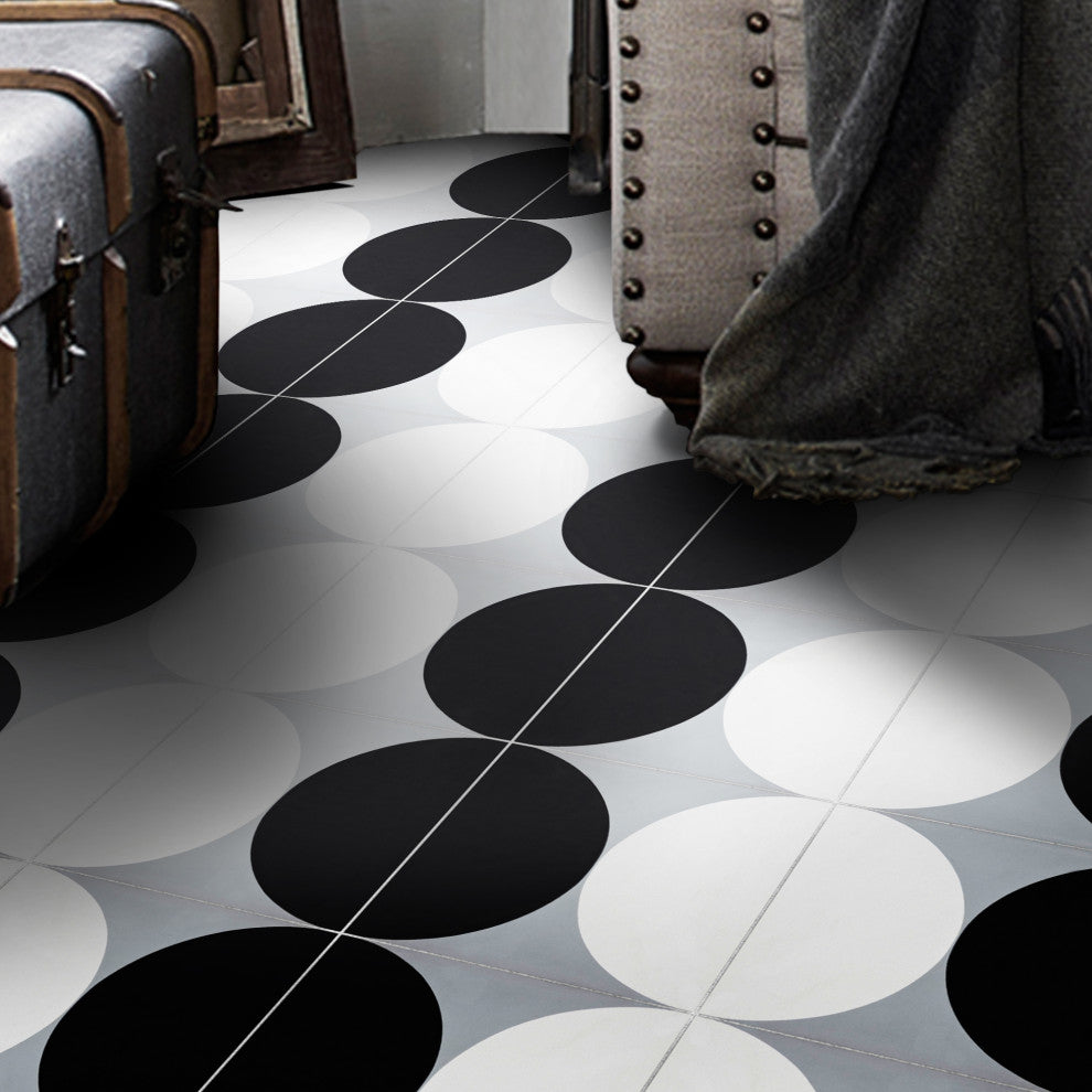 Asni Handmade Cement Tile, Black/Gray, Sample