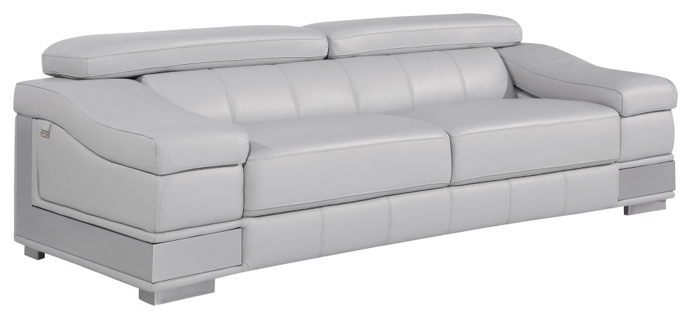 Milan Contemporary Genuine Italian Leather Loveseat Light Gray