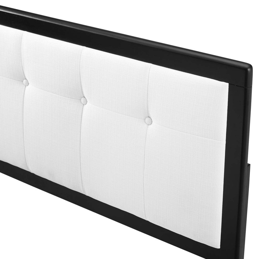 Tufted Headboard, Full Size, Wood, Fabric, Black White, Modern Mid-Century