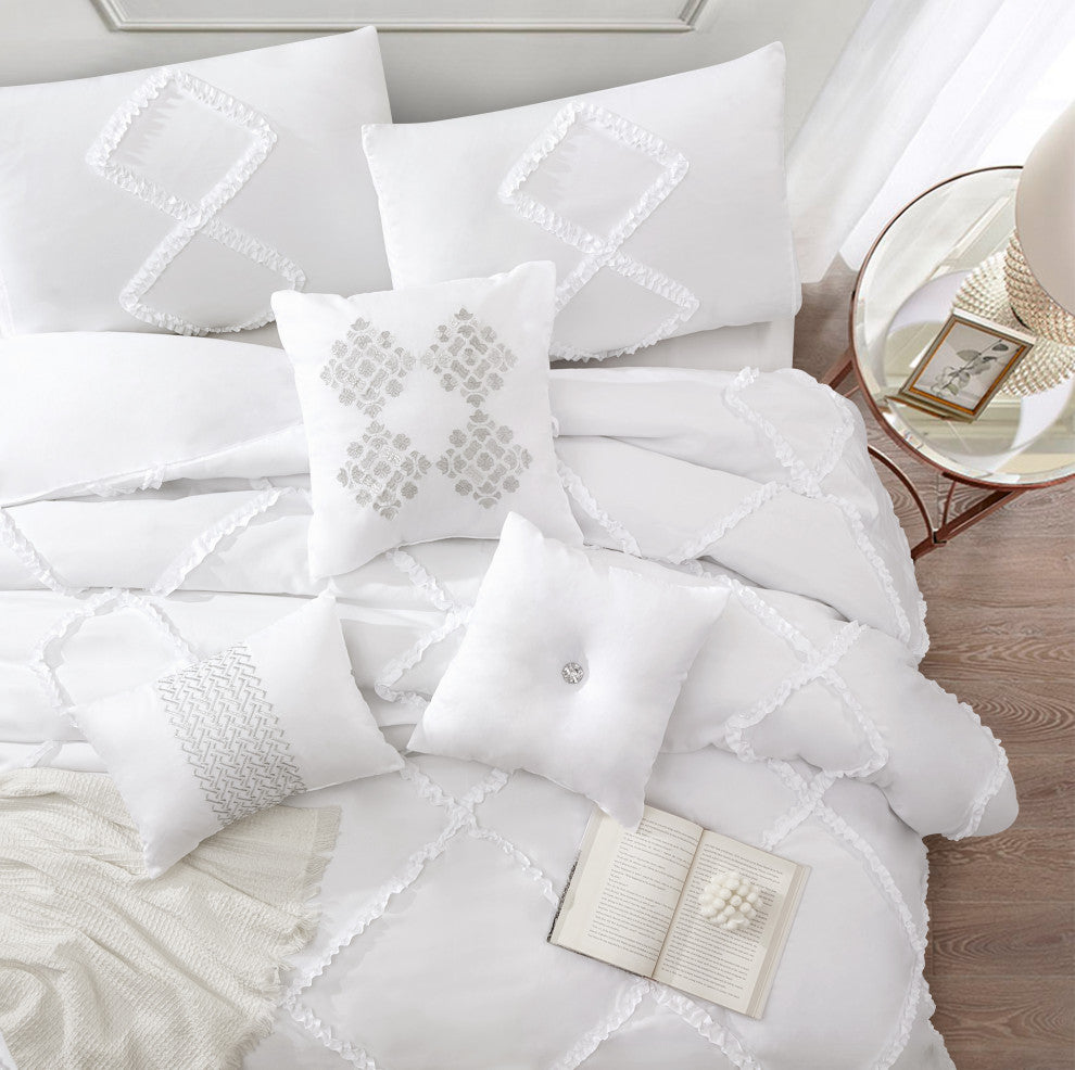 Alissar 7 Piece Comforter Set, White, King