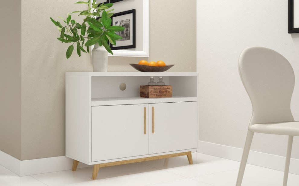 Modern White And Natural Two Door Console Table
