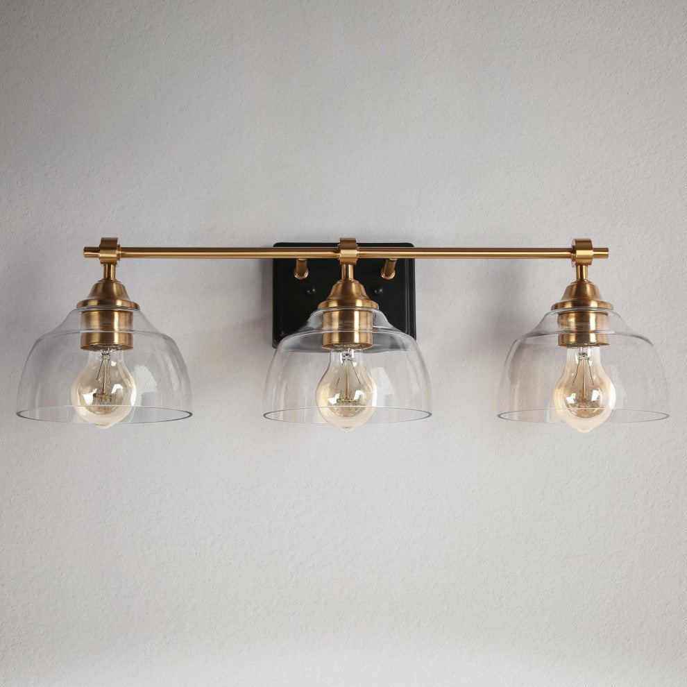 LNC 24.4" 3-Light Matte Black and Polished Gold Modern Bathroom Vanity Light