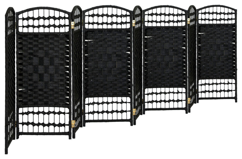 3 ft. Short Fiber Weave Room Divider Black 8 Panels