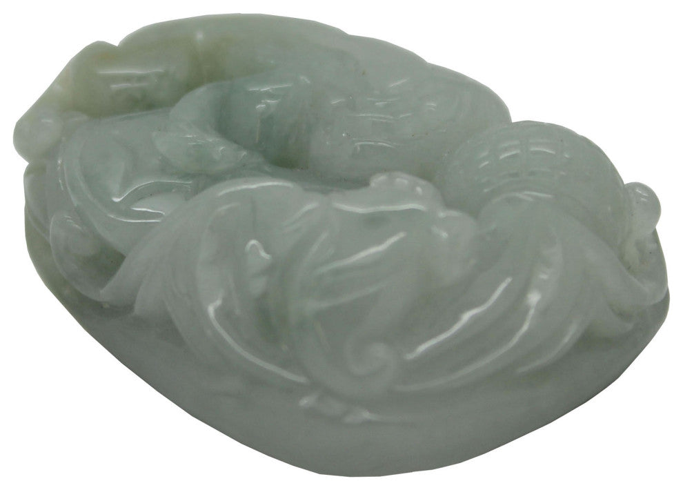 Jade Pendant Light Green Pixiu Chasing Lucky Ball With Bat and Money Figure