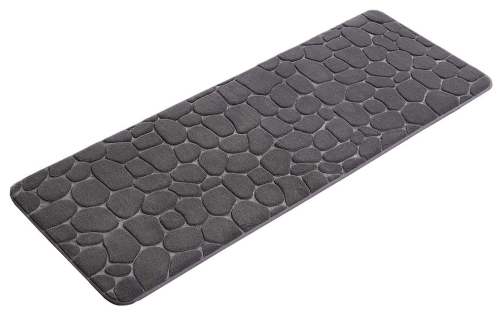 Bath Rug Memory Foam Mat 3D Pebble, Dark Gray, Runner Mat 48"