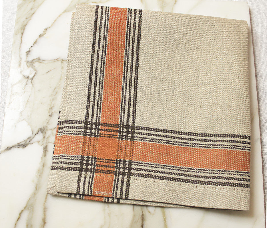 French Home Linen Set of 6 Boulevard Napkins Tan, Terracota, Chocolate