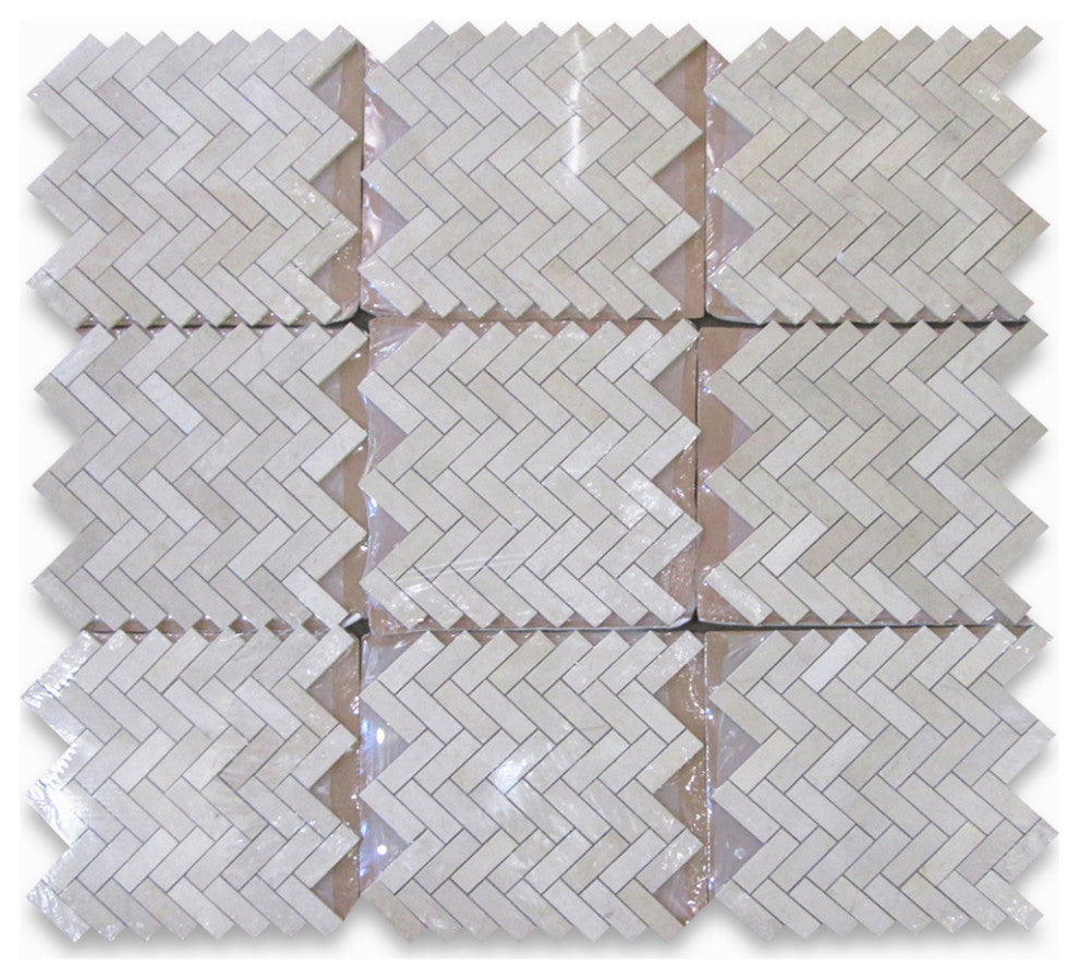 Crema Marfil Marble 1x3 Herringbone Mosaic Tile Polished, 1 sheet