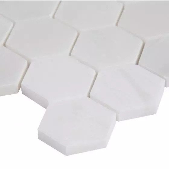 Greecian White Hexagon Polished Marble Mosaic, 10 Sheets