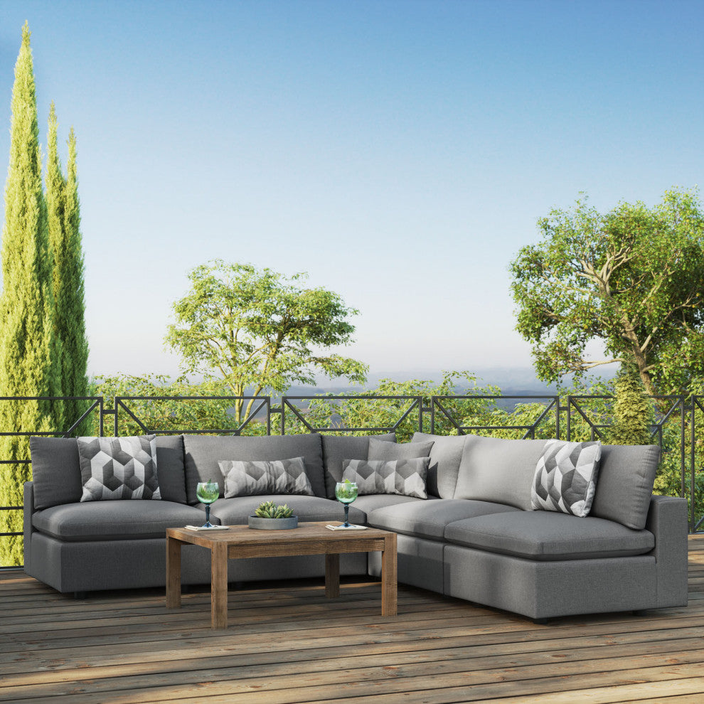 Modular Lounge Sectional Deep Sofa Set, Charcoal Gray, Modern, Outdoor