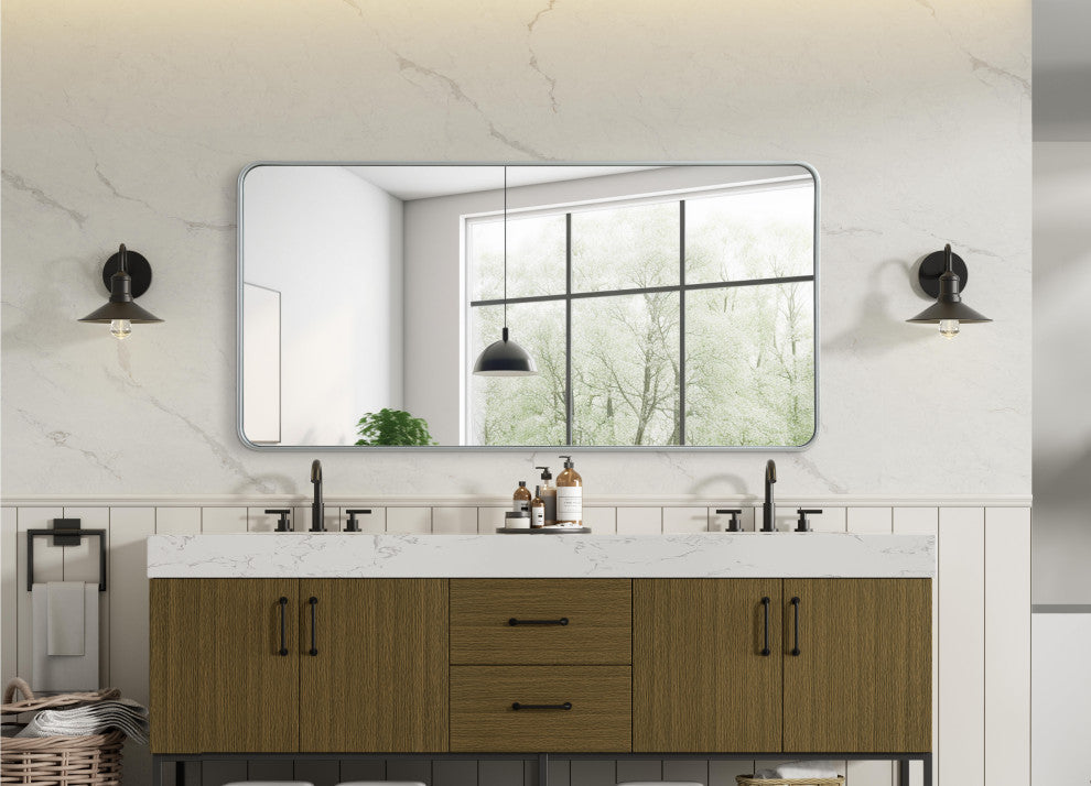 Home Living Contour Metal Rectangle Mirror 30x60, Silver