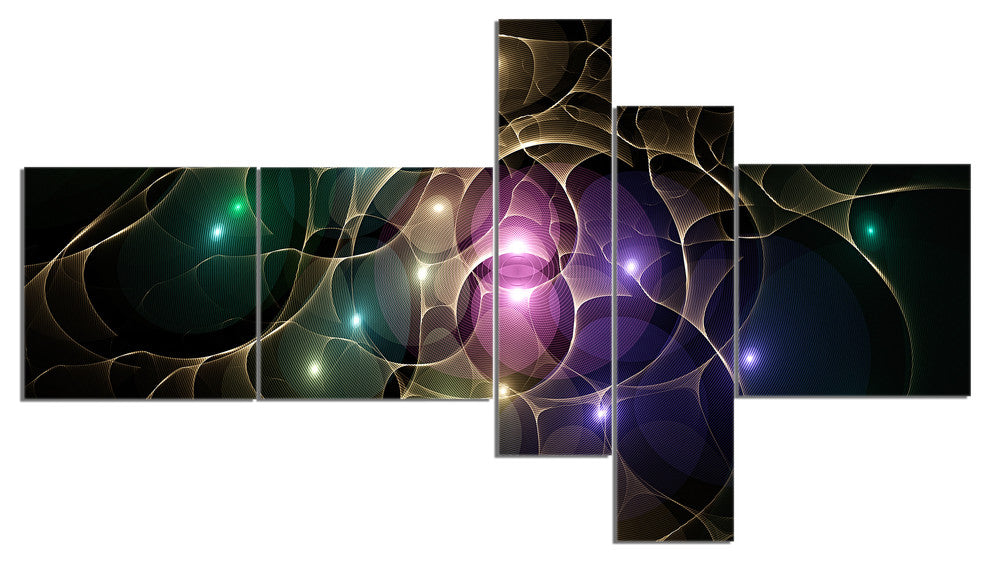 Myriad of Colored Space Circles, Abstract Canvas Art Print, 60"x32", 5 panels