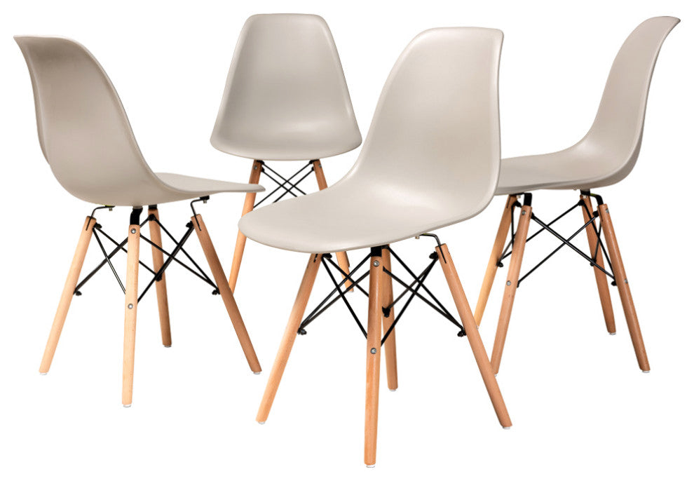 Russell Midcentury Modern 4-Piece Shell Side Chair Set Beige