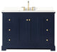 Avery 48" Dark Blue Single Vanity, White Quartz Top (3-Hole), Gold Trim
