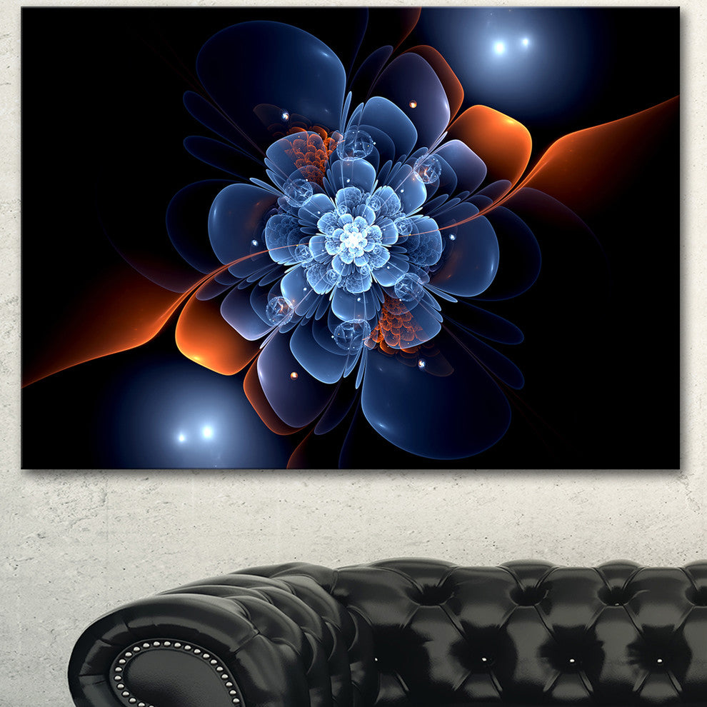 Fractal Flower with Orange Flame, Floral Canvas Art Print, 40"x30"