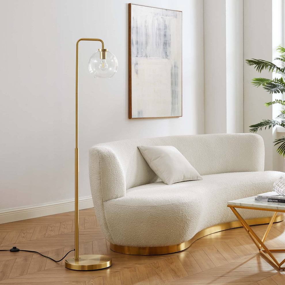 Silo Glass Globe Glass and Metal Floor Lamp, Satin Brass