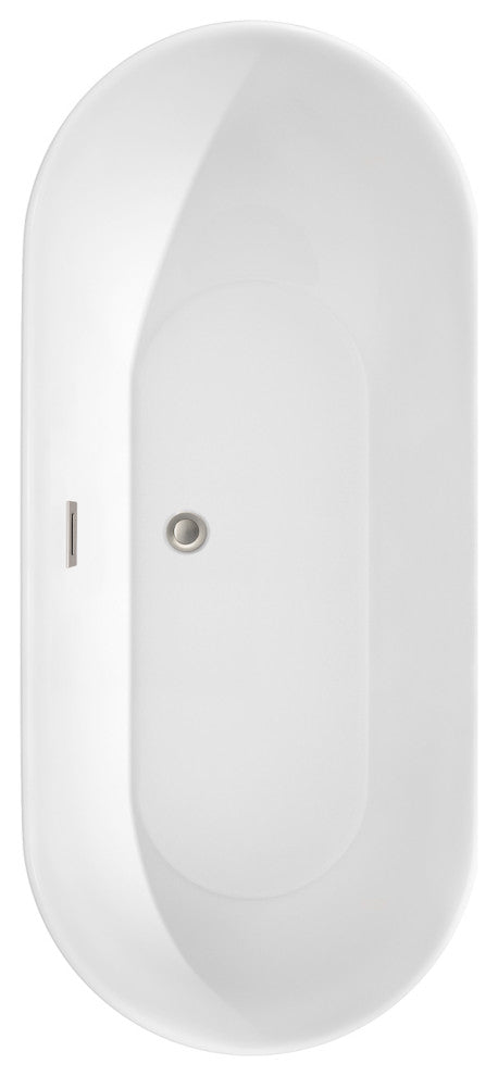 Melissa 65" Freestanding White Bathtub, Brushed Nickel Drain and Overflow Trim