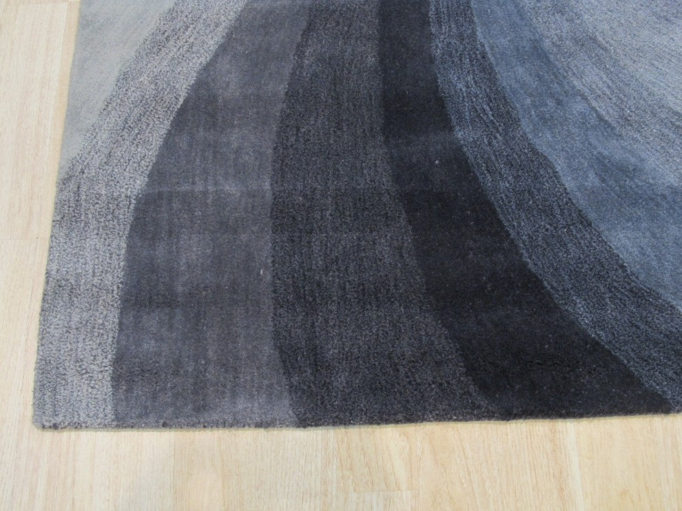 EORC Hand-tufted Wool Blue Contemporary Abstract Swirl Rug, Rectangular 5''x8''