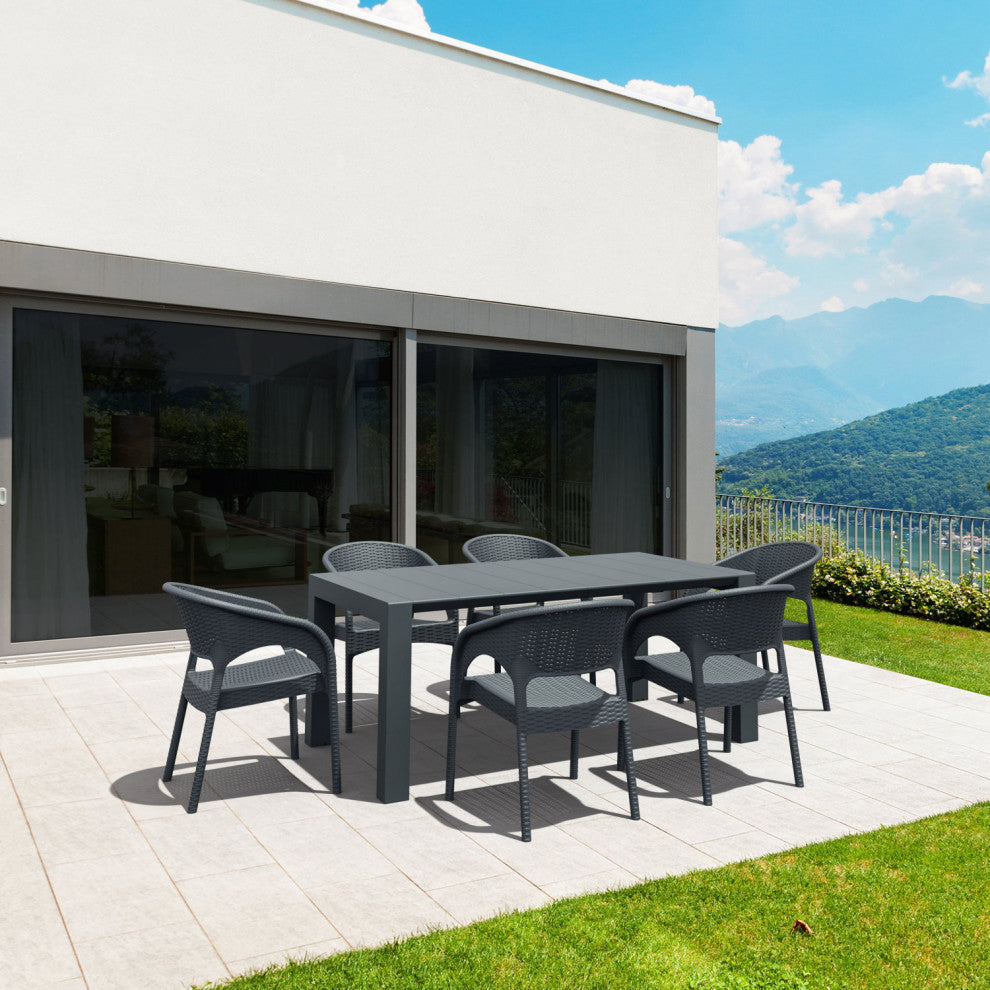 Panama Resin Wickerlook Dining Arm Chair, Dark Gray, Set of 2