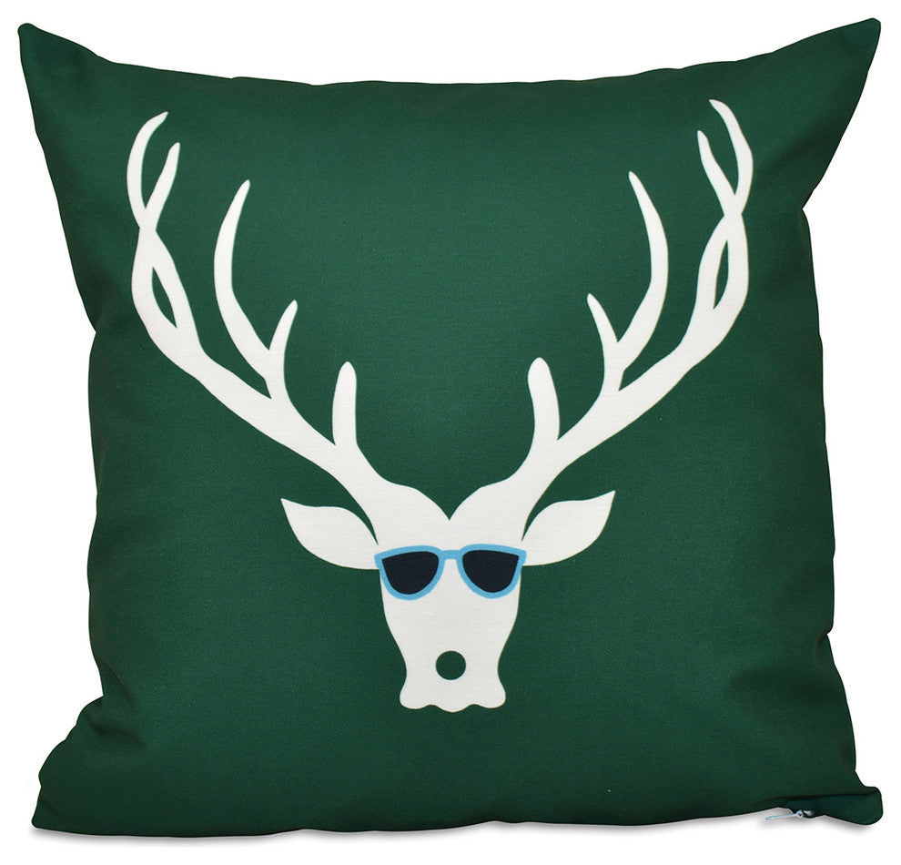 Cool Dude, Decorative Holiday Animal Print Pillow, Dark Green, 20"x20"