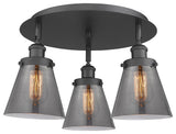Cone-3 Light 18" Flush Mount-Matte Black, Plated Smoke Glass Shade