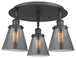 Cone-3 Light 18" Flush Mount-Matte Black, Plated Smoke Glass Shade