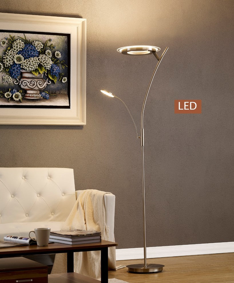 Artiva LED Torchiere Floor Lamp Reading Light 30W 71" Touch Dimmer, Satin Nickel