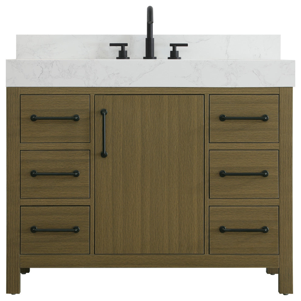Home Living 42" Single Bathroom Vanity, Chestnut Brown With Backsplash