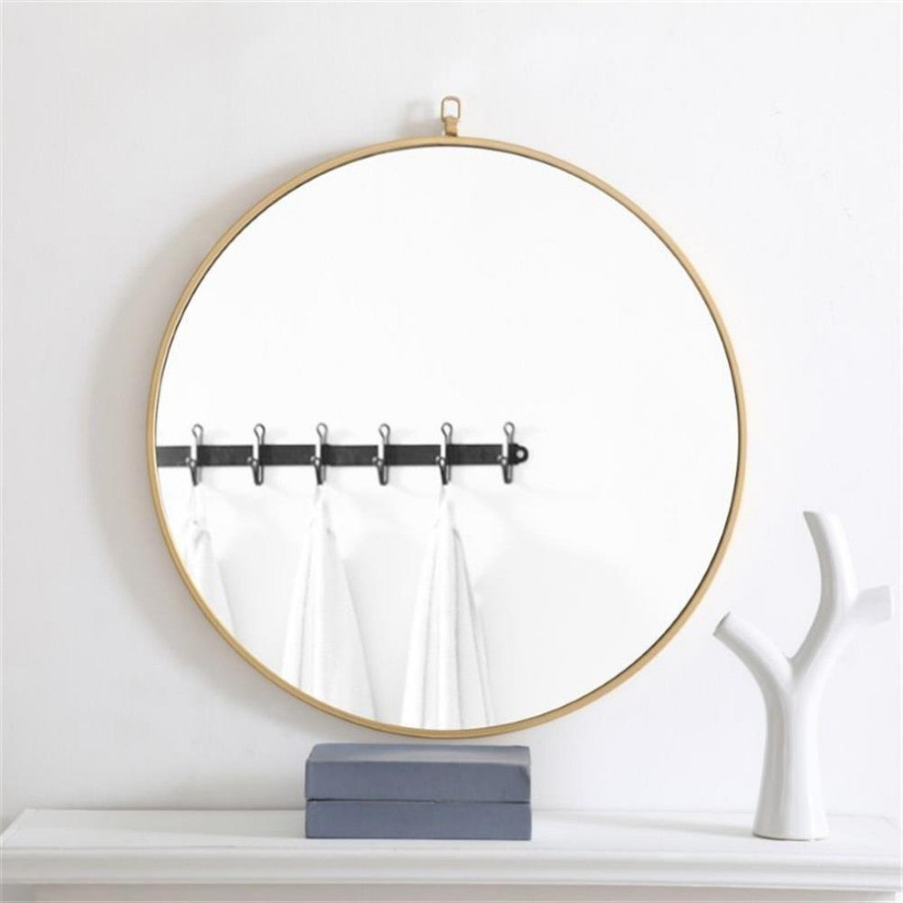 Elegant Decor Rowan 28" Round Metal Frame Hooked Mirror in Brass