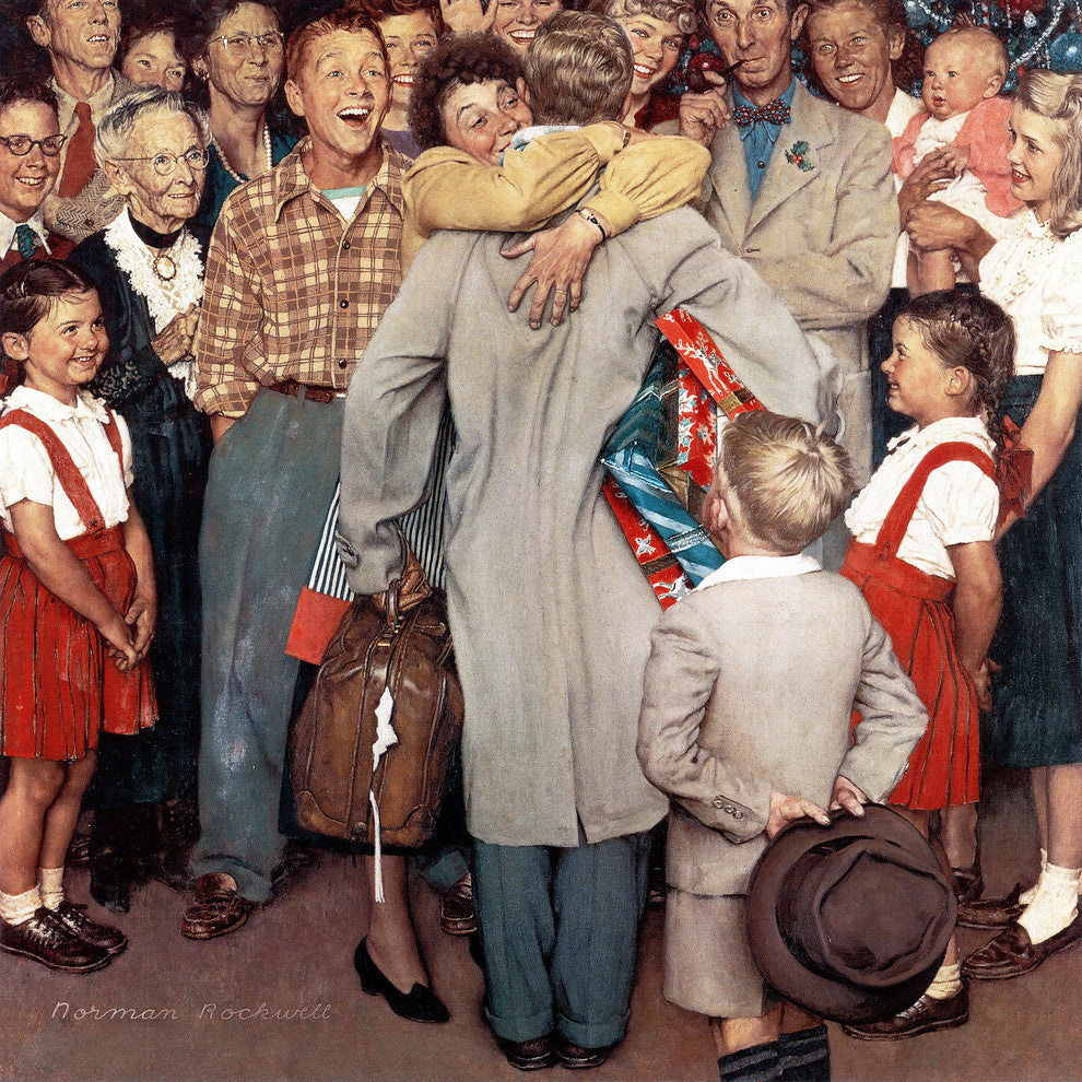 "Christmas Homecoming" Painting Print on Canvas by Norman Rockwell