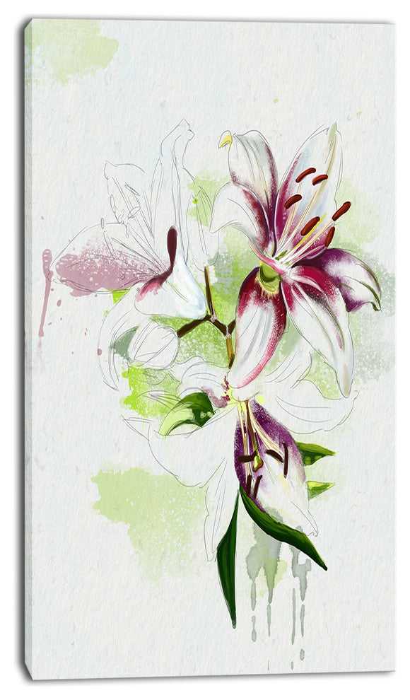 Colorful Flowers with Color Splashes, Floral Canvas Art Print, 16"x32"