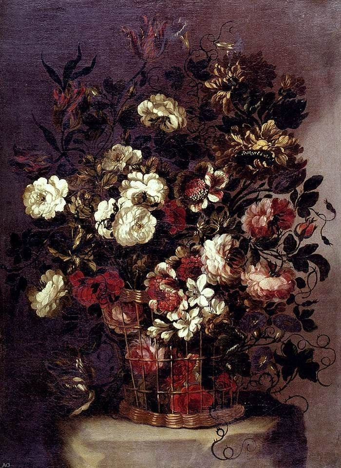 Gabriel De La Corte Still-Life of Flowers in a Woven Basket Wall Decal