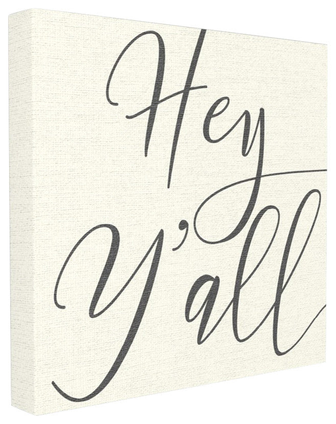 Hey Y'all Simple Script Typography Oversized Stretched Canvas Wall Art, 24"x24"