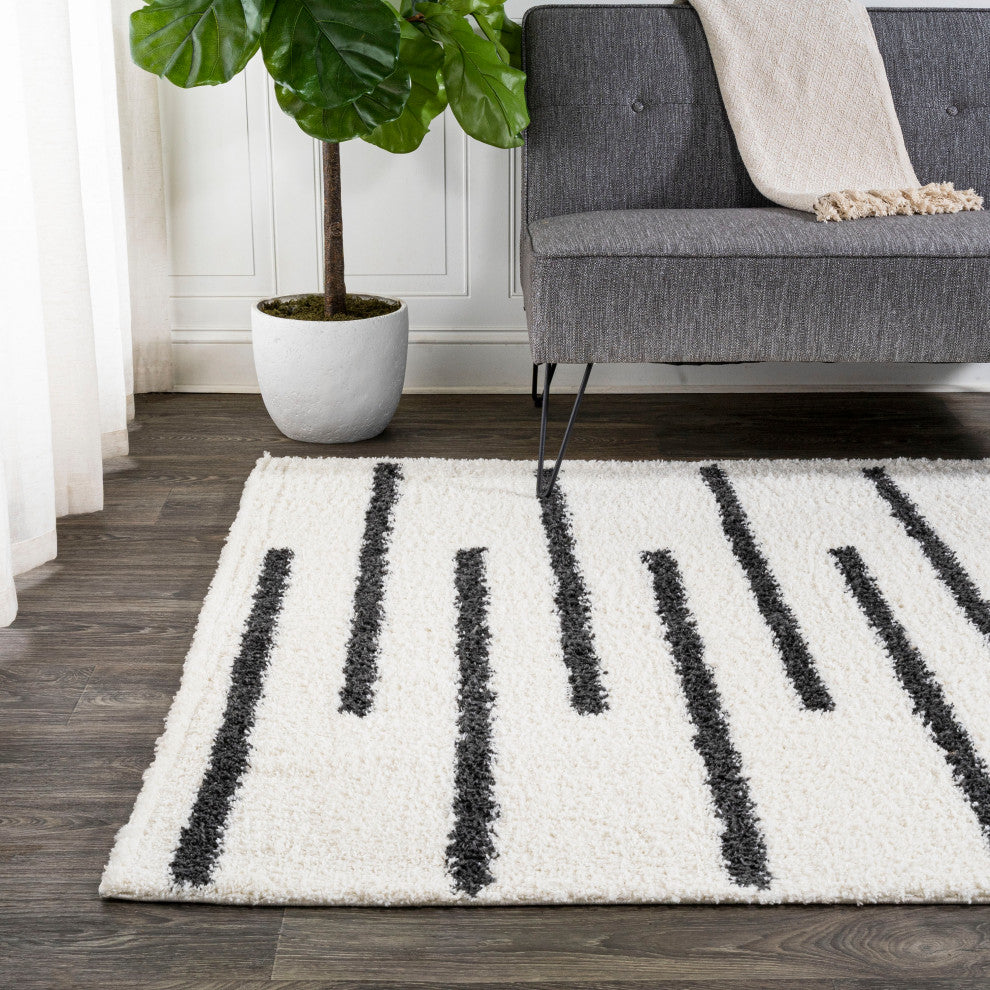 Alaro Berber Stripe Shag, White/Black, 8'x10'