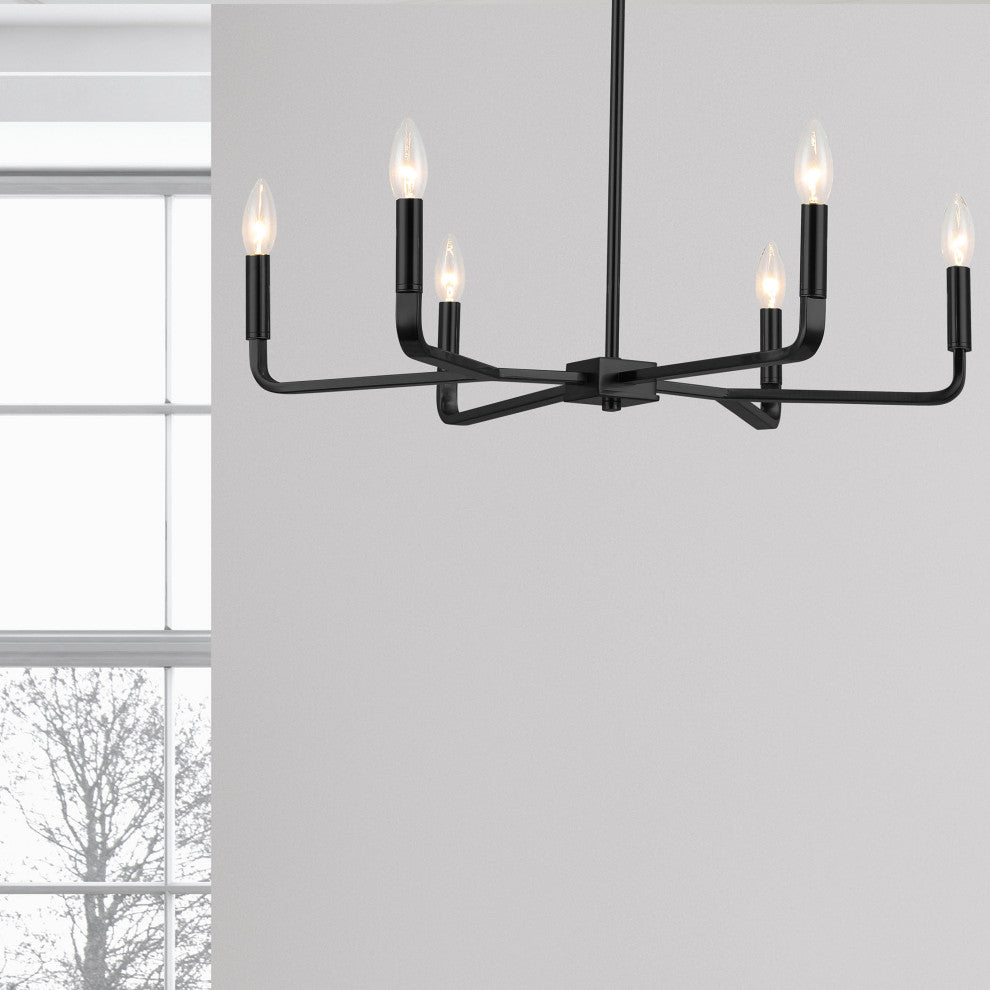 Colette Contemporary 6 Light Matte Black Metal Chandelier