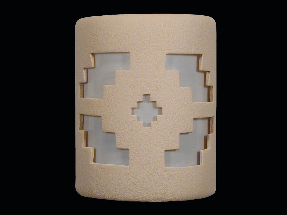 9" Half Round Closed Top Ceramic Wall Sconce, Ventana Center Cut Design, Tan