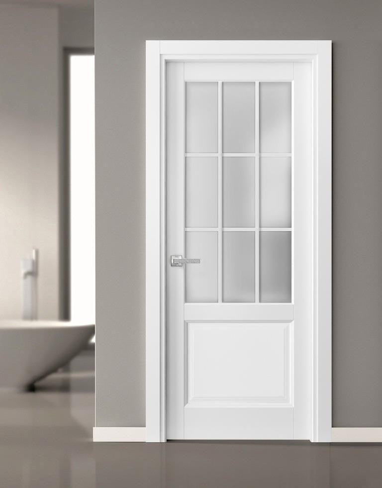 Solid French Door Frosted Glass 9 Lites | Felicia 3309 Matte White -30" x 84"