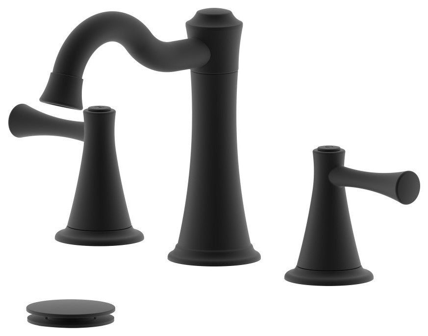 Konya Double Handle Matte Black Faucet, Drain Assembly Without Overflow