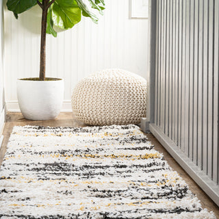 Nova Modern Bold Strie' Shag Beige/Black/Yellow 2'x8' Runner Rug
