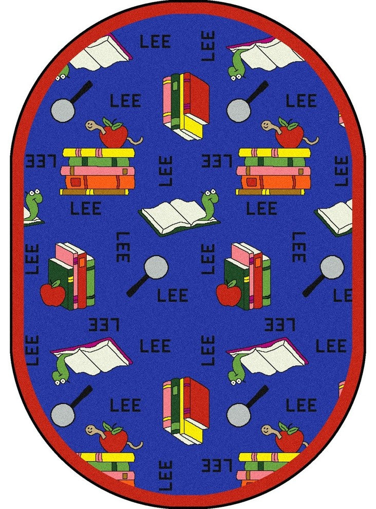 Kid Essentials Rug, Bookworm, Spanish, 7'8"x10'9" Oval, Blue