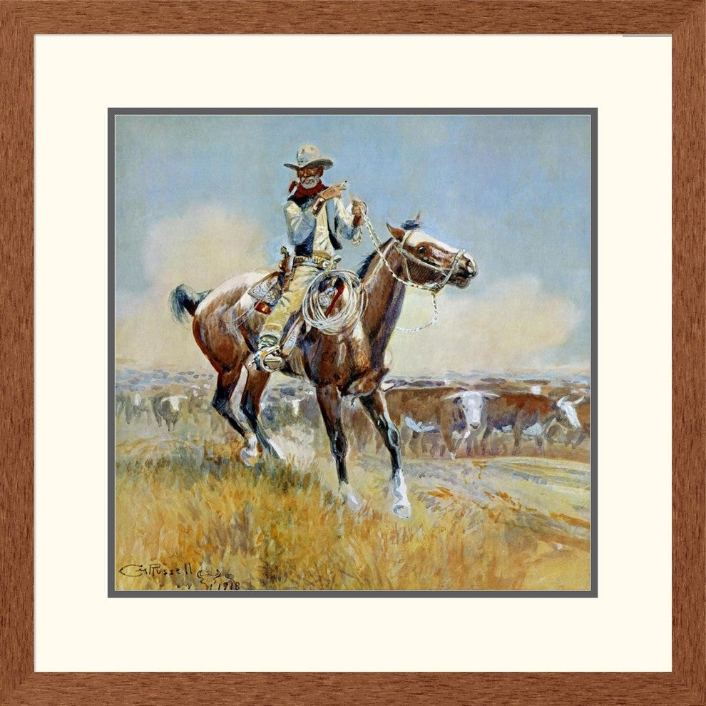 "Beef for the Fighters" Framed Digital Print by Charles M. Russell, 27x27"