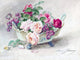 Tile Mural, Watercolor Flowers Roses Vase By Madeleine Lemaire Ceramic, Glossy