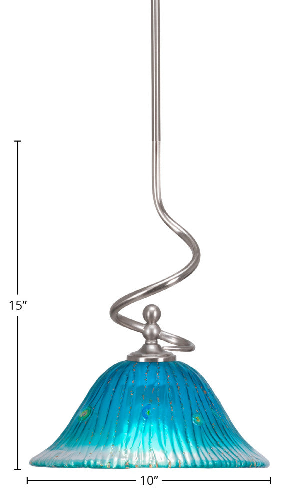 Capri Stem Mini Pendant In Brushed Nickel Finish With 10" Teal Crystal Glass