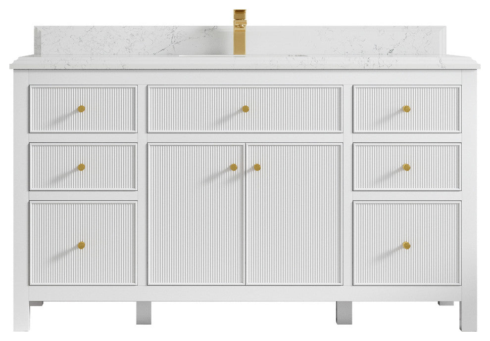 Sonoma 60 Single Sink Reeded Bathroom Vanity in White 1.5" Empira Quartz