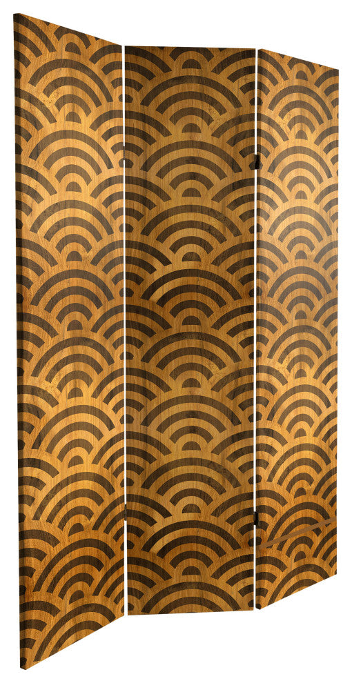 6' Tall Double Sided Japanese Wood Pattern Canvas Room Divider