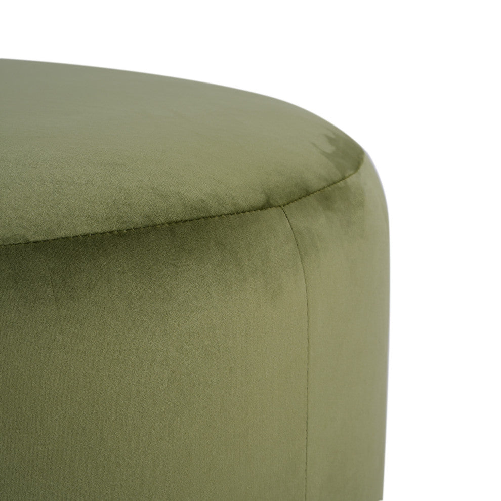 Inia Modern Upholstered Velvet Round Ottoman, Olive Green